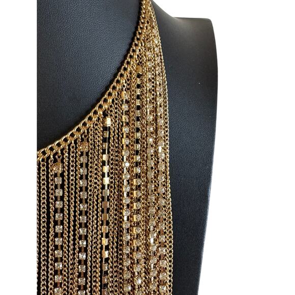 Gold-toned and rhinestone bib necklace. 19.75” length necklace. - Picture 7 of 12